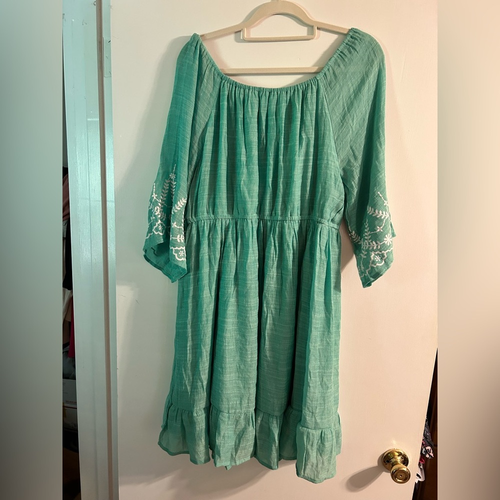 Green Embroidered Sleeve Dress - Picture 6 of 6